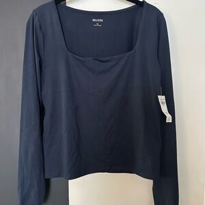Hollister Women's XL Square Neck Dark Blue Long Sleeve Top NWT